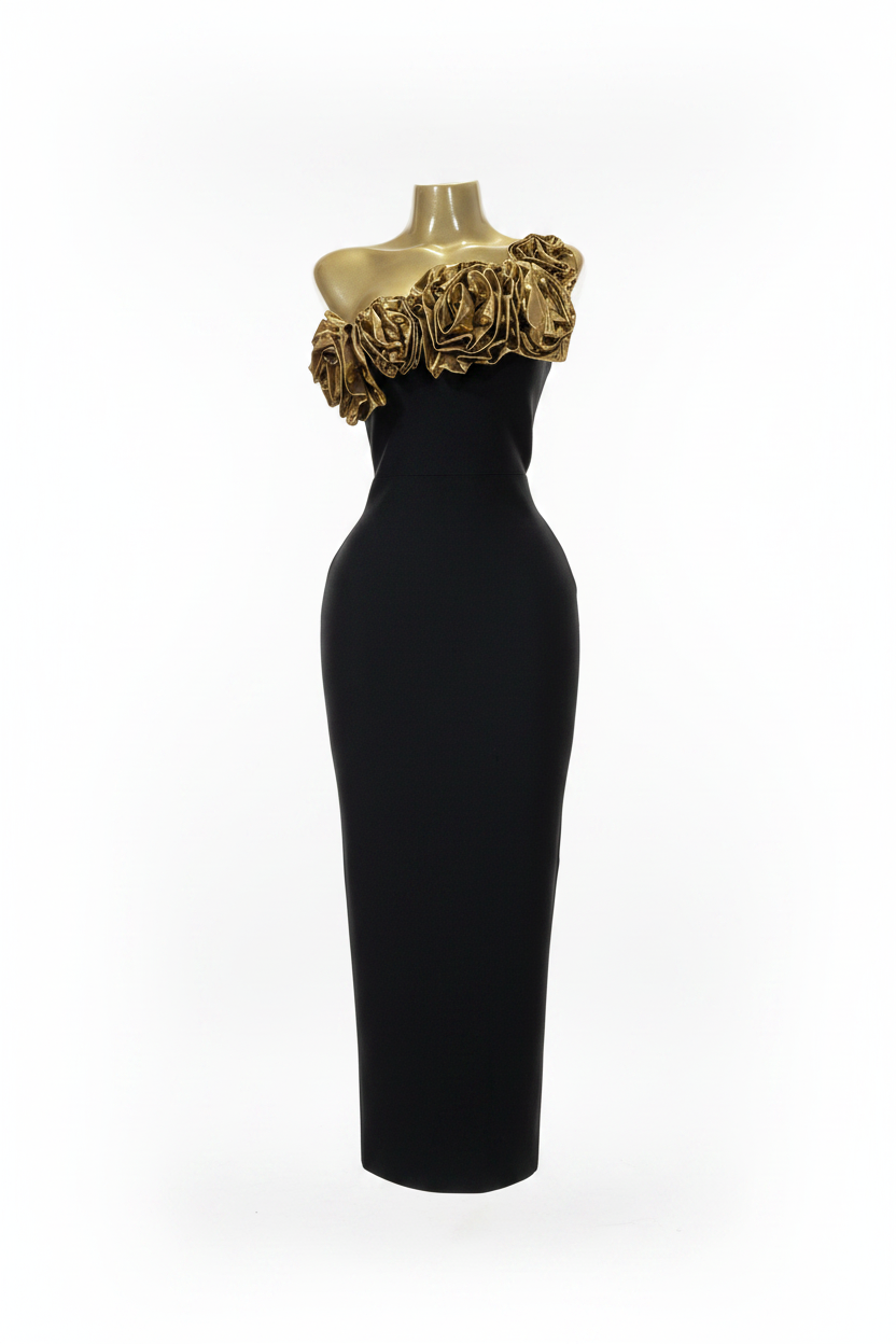 Sexy Metallic Rose Gold One Shoulder Bandage Dress Black / Xl / Bandage gown
