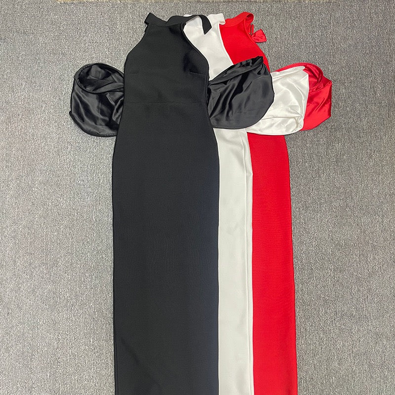 O Neck Sexy Sleeveless Off the Shoulder Big Bow Bodycon Long Bandage Dress