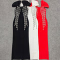 Quality Shinning Crystal Women Sexy Short Sleeve V-Neck Bodycon Bandage Long Dress