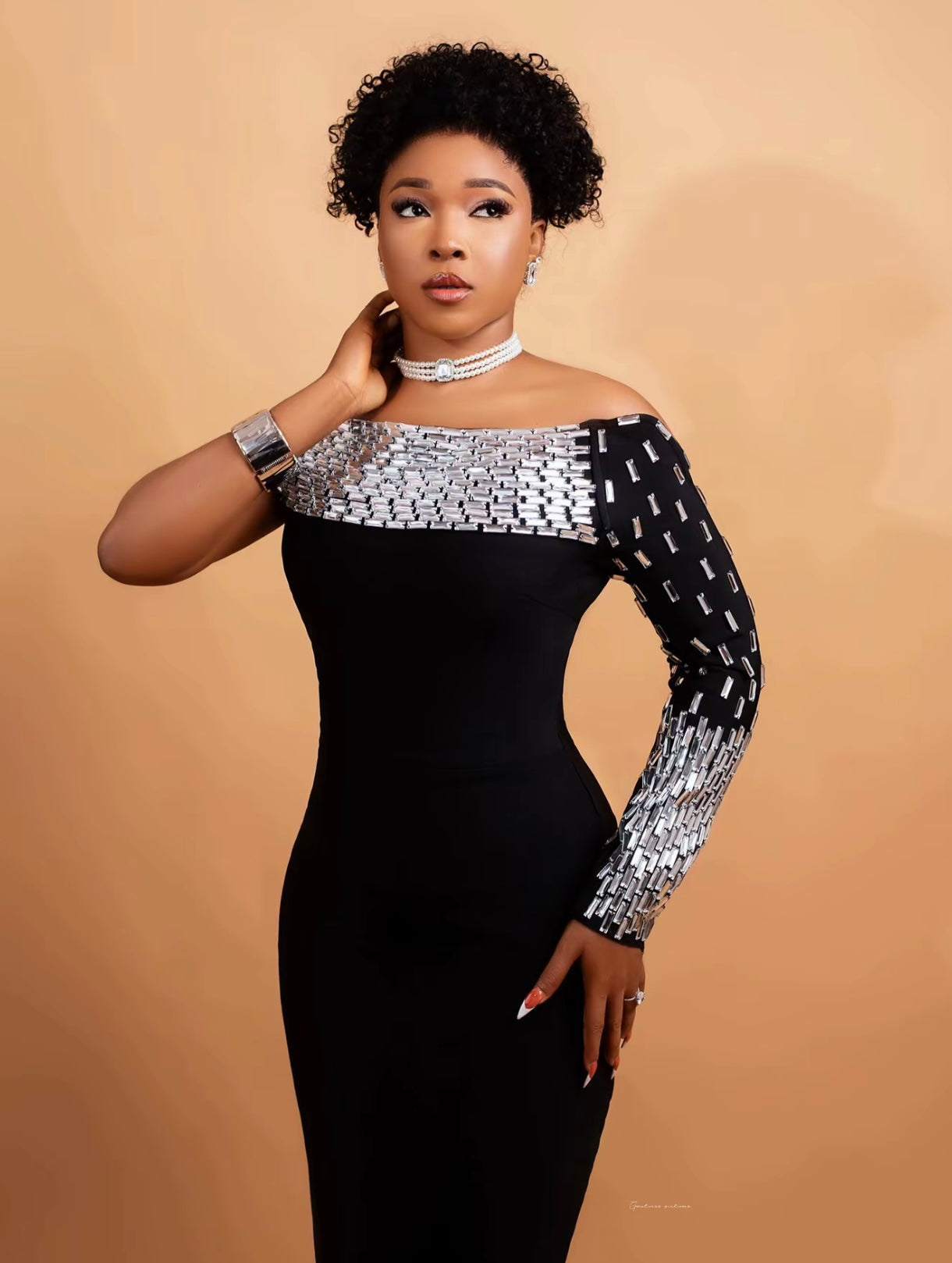 One Shoulder Rhinestones Black Bandage Long Dress Elegant Birthday Celebrate Prom Gown