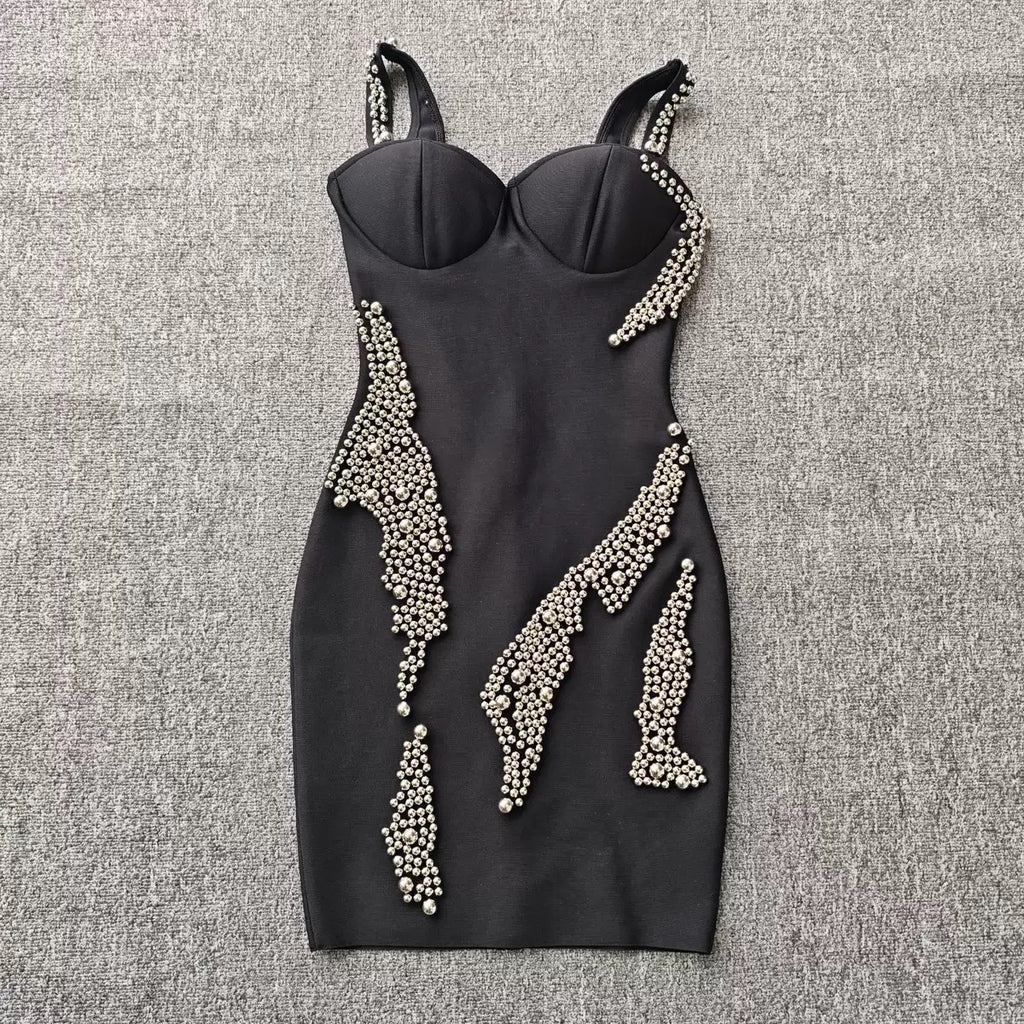 Sexy Strap Slim Fit Rhinestone Short Gown
