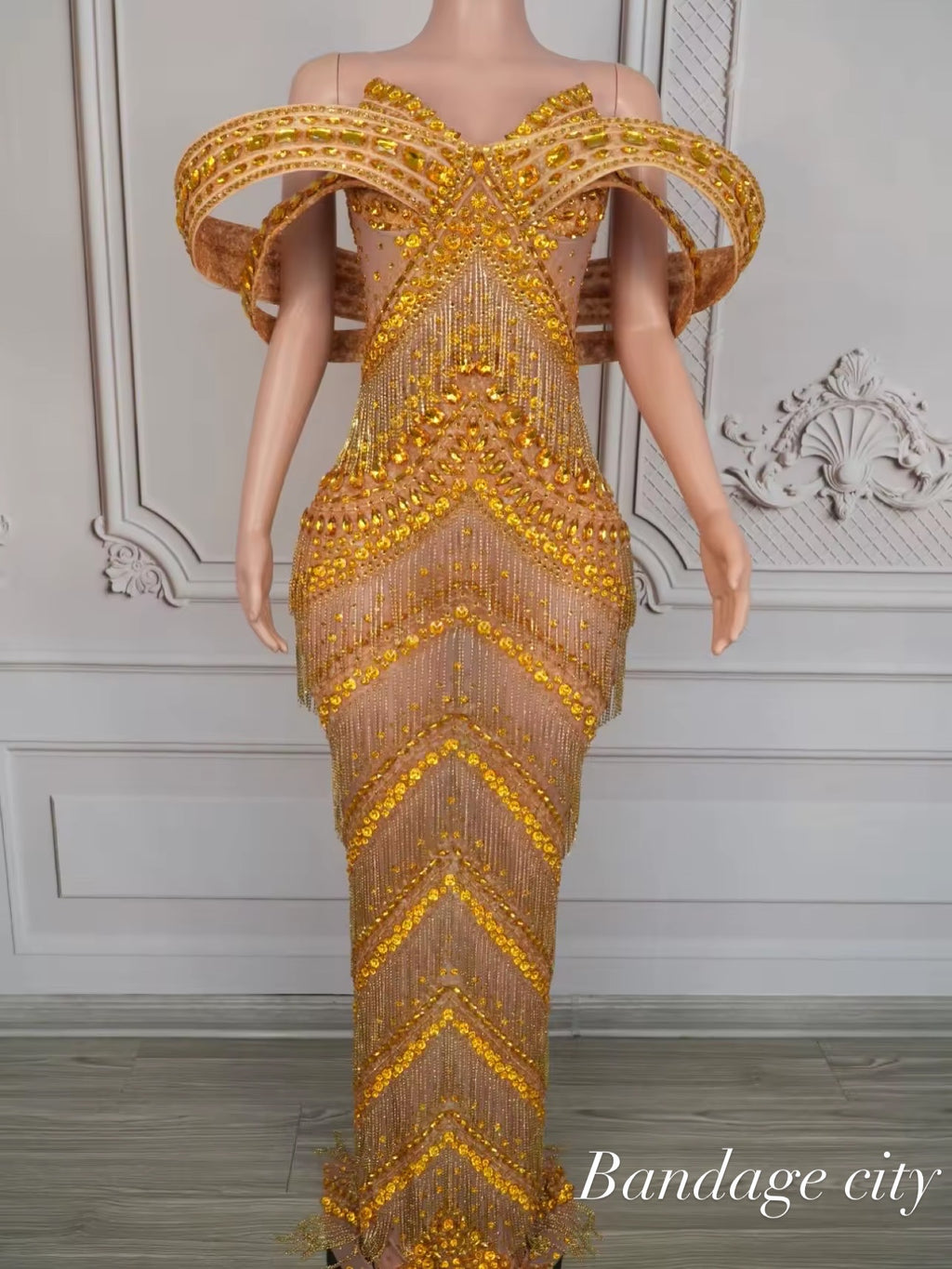 Sexy Glitter Rhinestone Off Shoulder Chain Dress Party