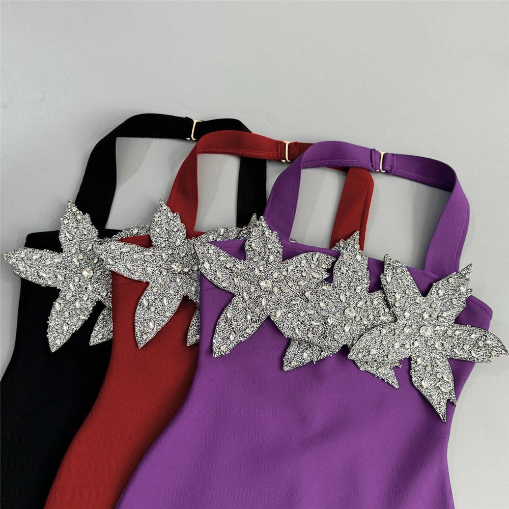 Halter Slash Neck Silver Star Deco Long Birthday Celebrity Evening Club Party Gowns Gues