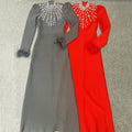 Rhinestones Hight Neck Long Sleeve Formal Praty Dress Bodycon