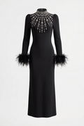 Rhinestones Hight Neck Long Sleeve Formal Praty Dress Bodycon