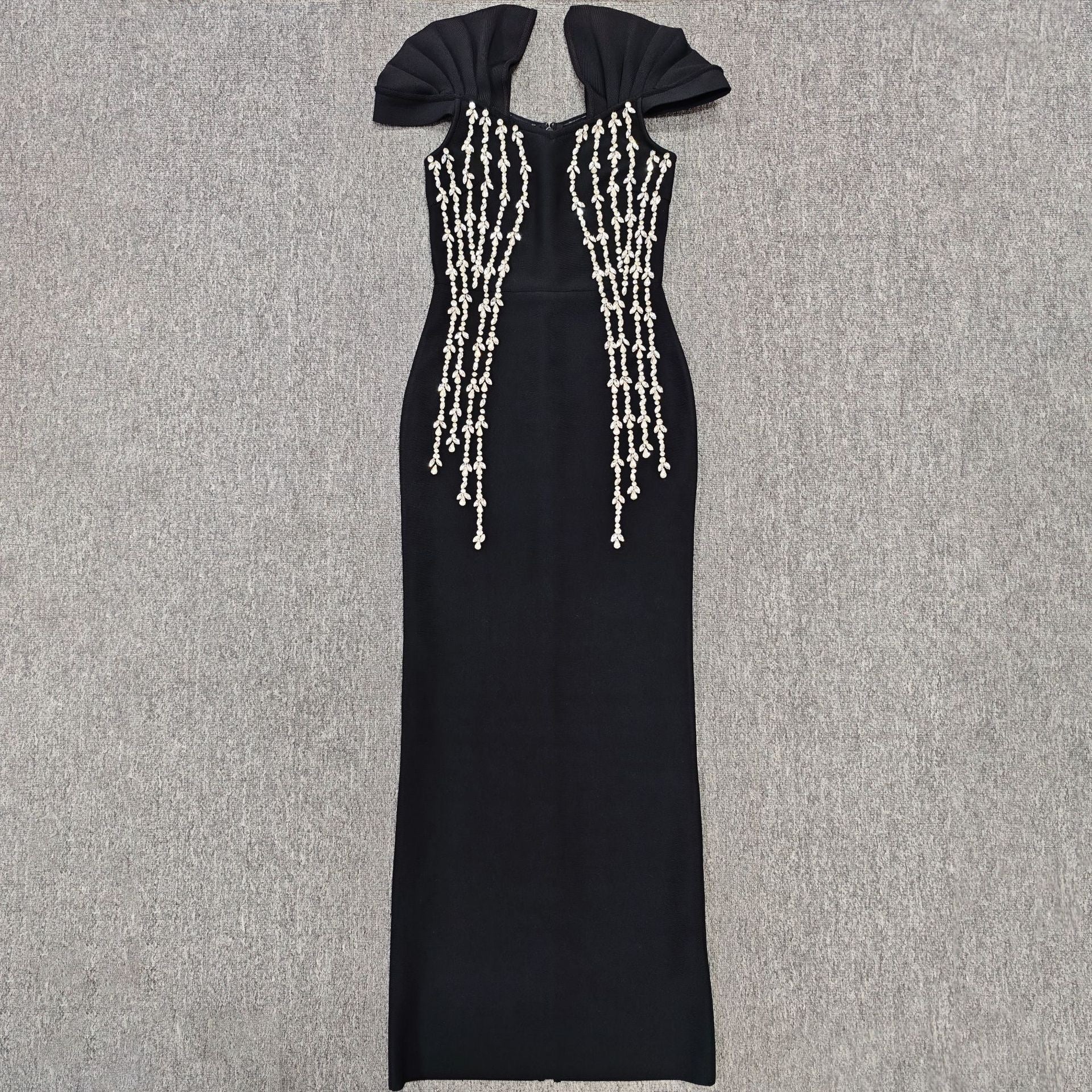 Quality Shinning Crystal Women Sexy Short Sleeve V-Neck Bodycon Bandage Long Dress