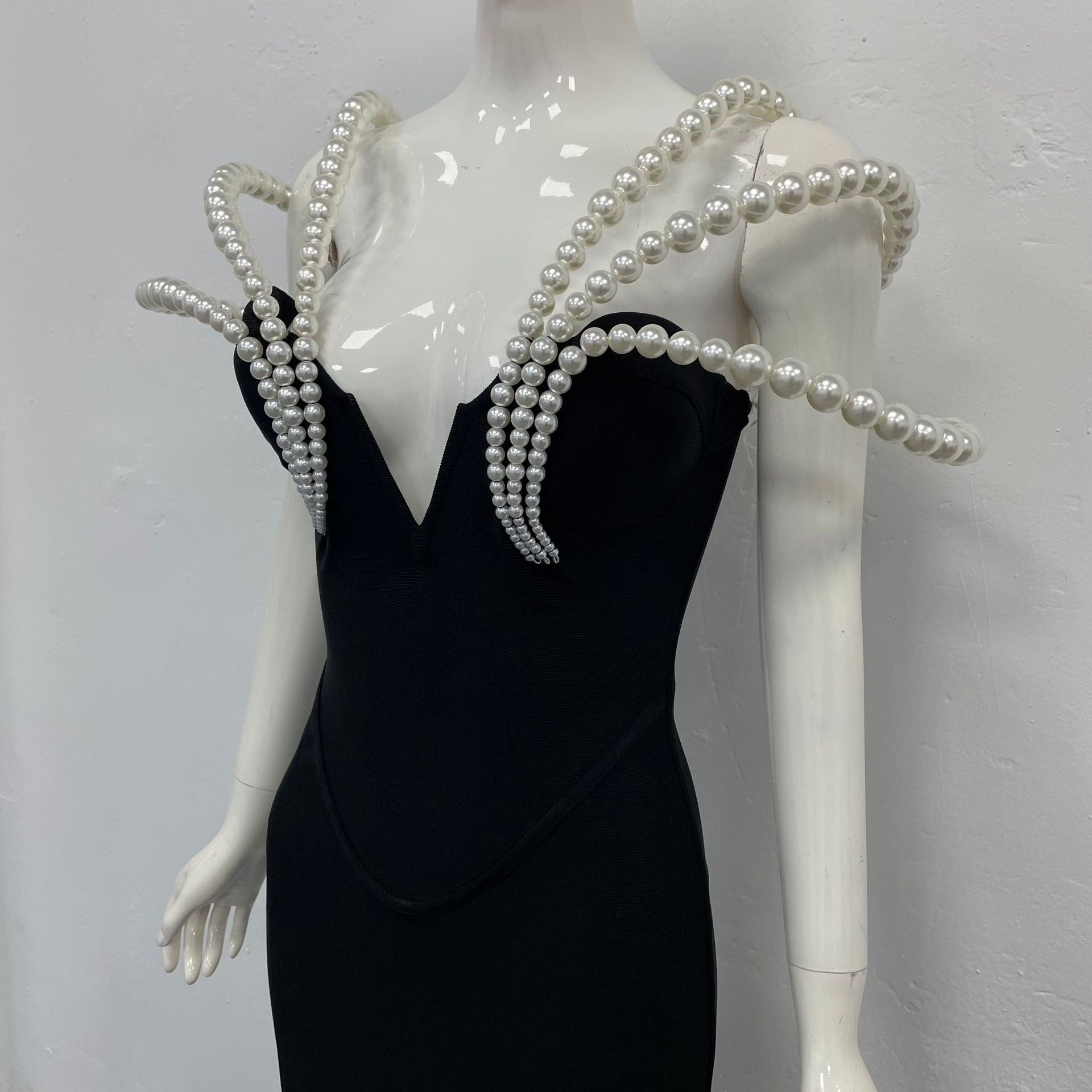 Sexy Off Shoulder Pearl Maxi Long Bandage Bodycon Dress Elegant