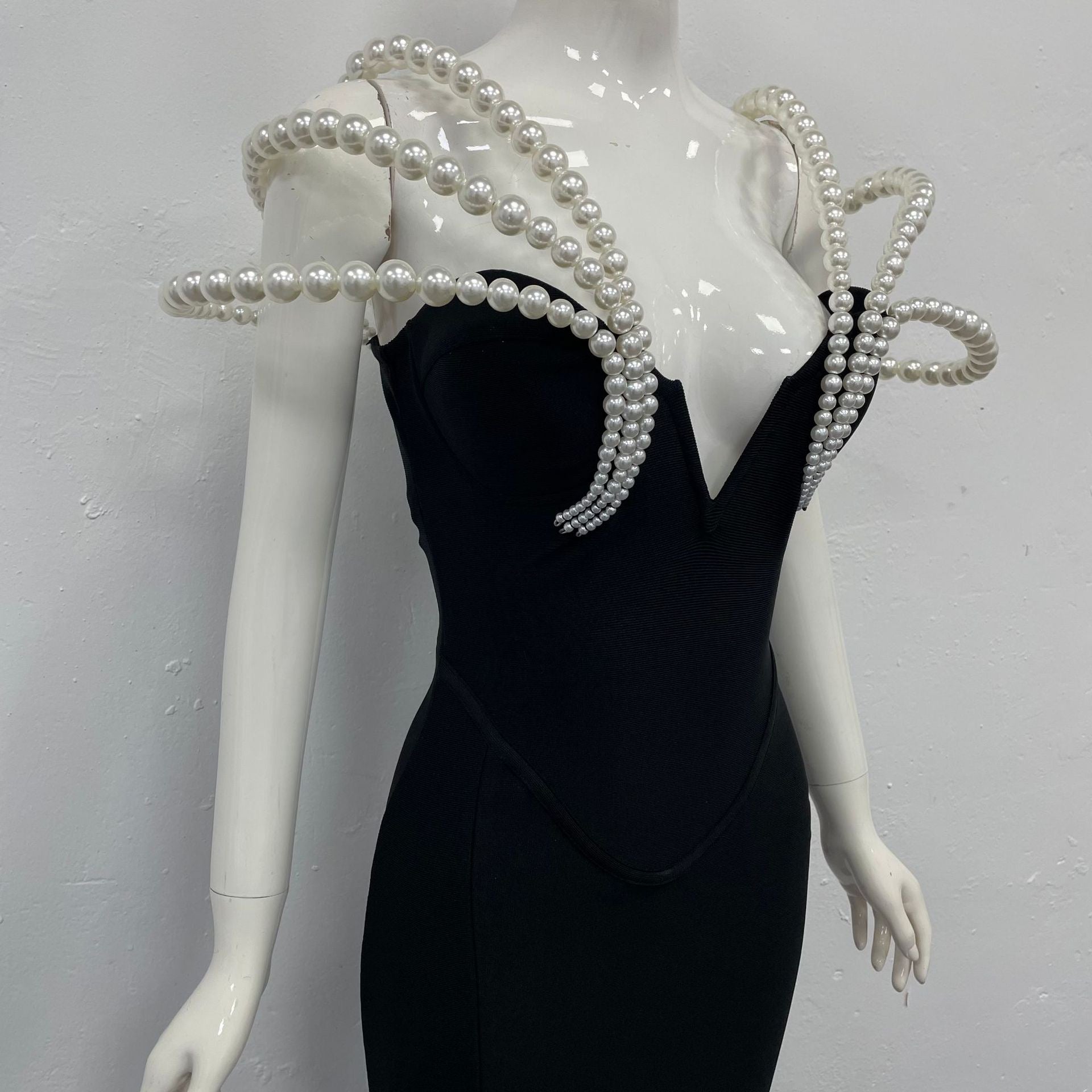Sexy Off Shoulder Pearl Maxi Long Bandage Bodycon Dress Elegant
