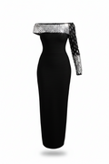 One Shoulder Rhinestones Black Elegant  Prom Gown