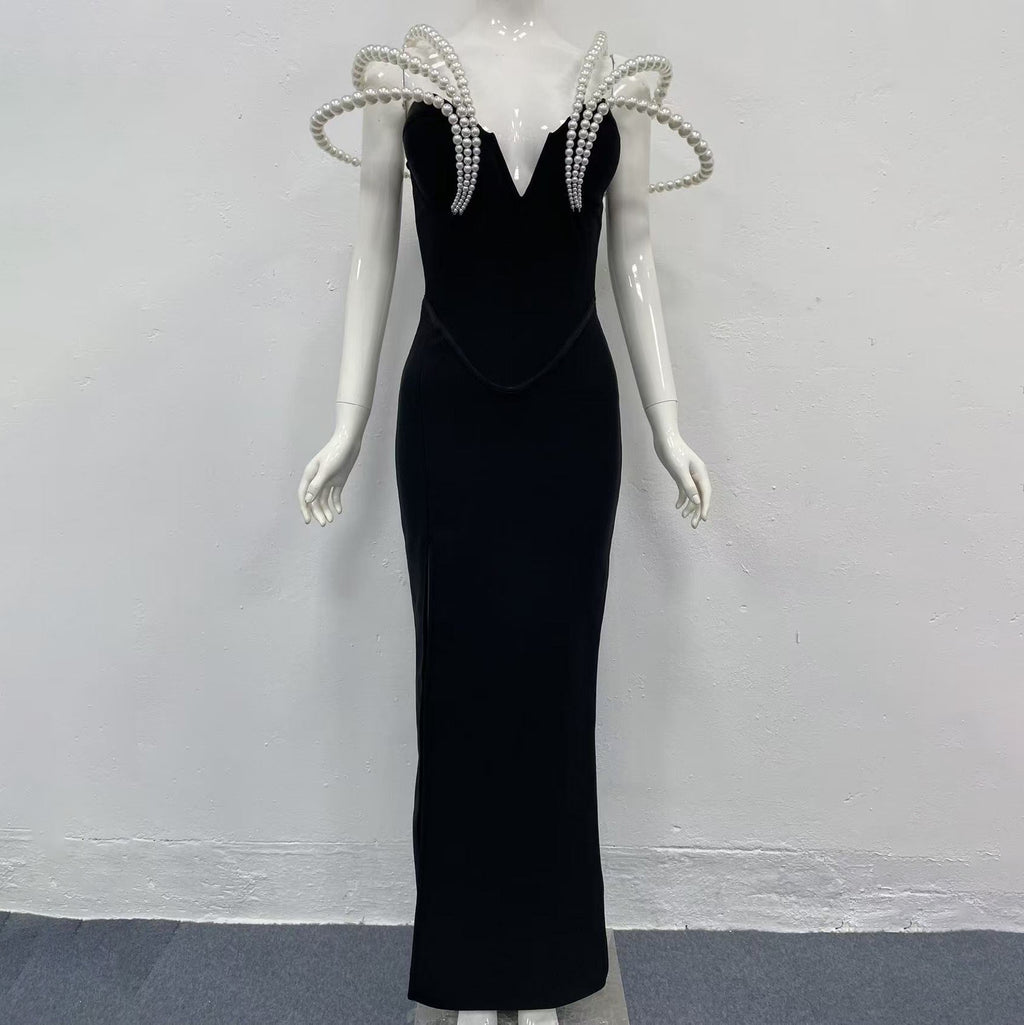 Sexy Off Shoulder Pearl Maxi Long Bandage Bodycon Dress Elegant