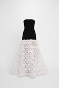 Strapless Dot Mesh Patchwork Long Dress