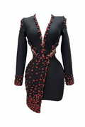 Deep V long sleeve hollow Rhinestone  banquet