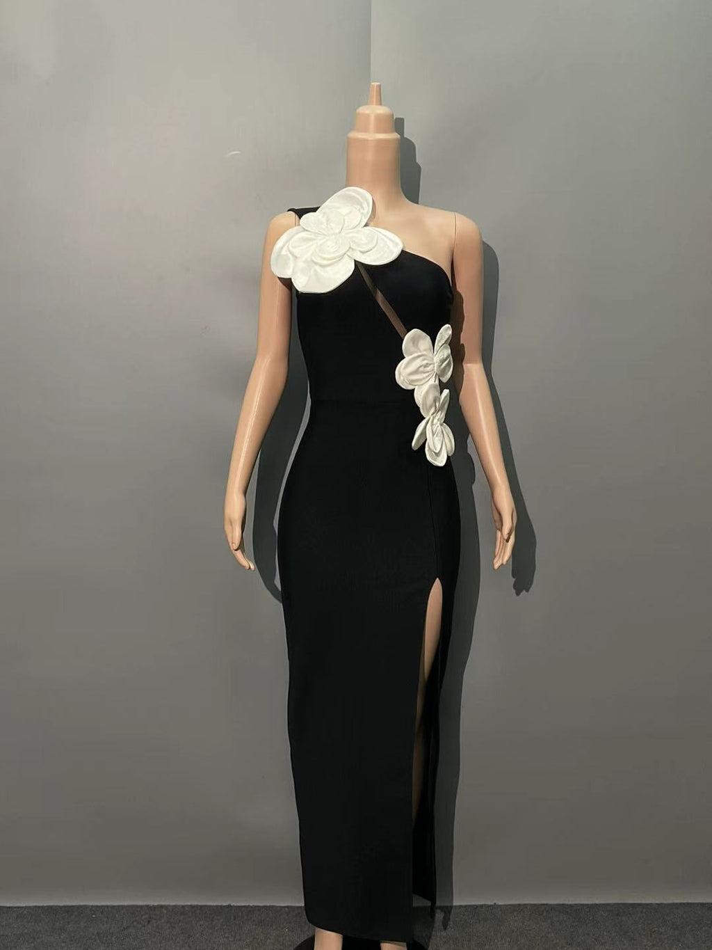 Shoulder Slit Flower Dress Party Wrap Dress Sleeveless Prom Gown Fashion Party Gown