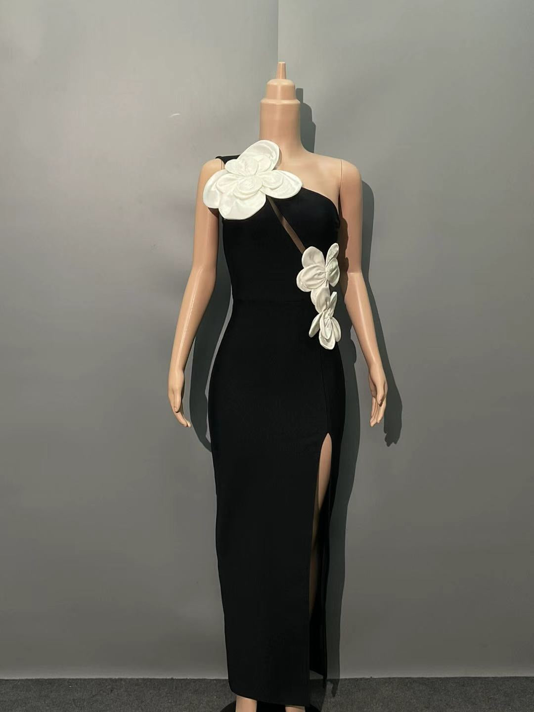 Shoulder Slit Flower Dress Party Wrap Dress Sleeveless Prom Gown Fashion Party Gown