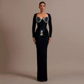 Sexy V neck diamond long sleeve bandage dress elegant party dress