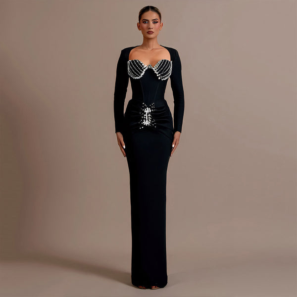 Sexy V neck diamond long sleeve bandage dress elegant party dress