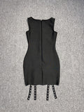 V Neck Sexy Mini Dress Bodycon Low Cut Metal Buckle Strapless Sleeveless Gown