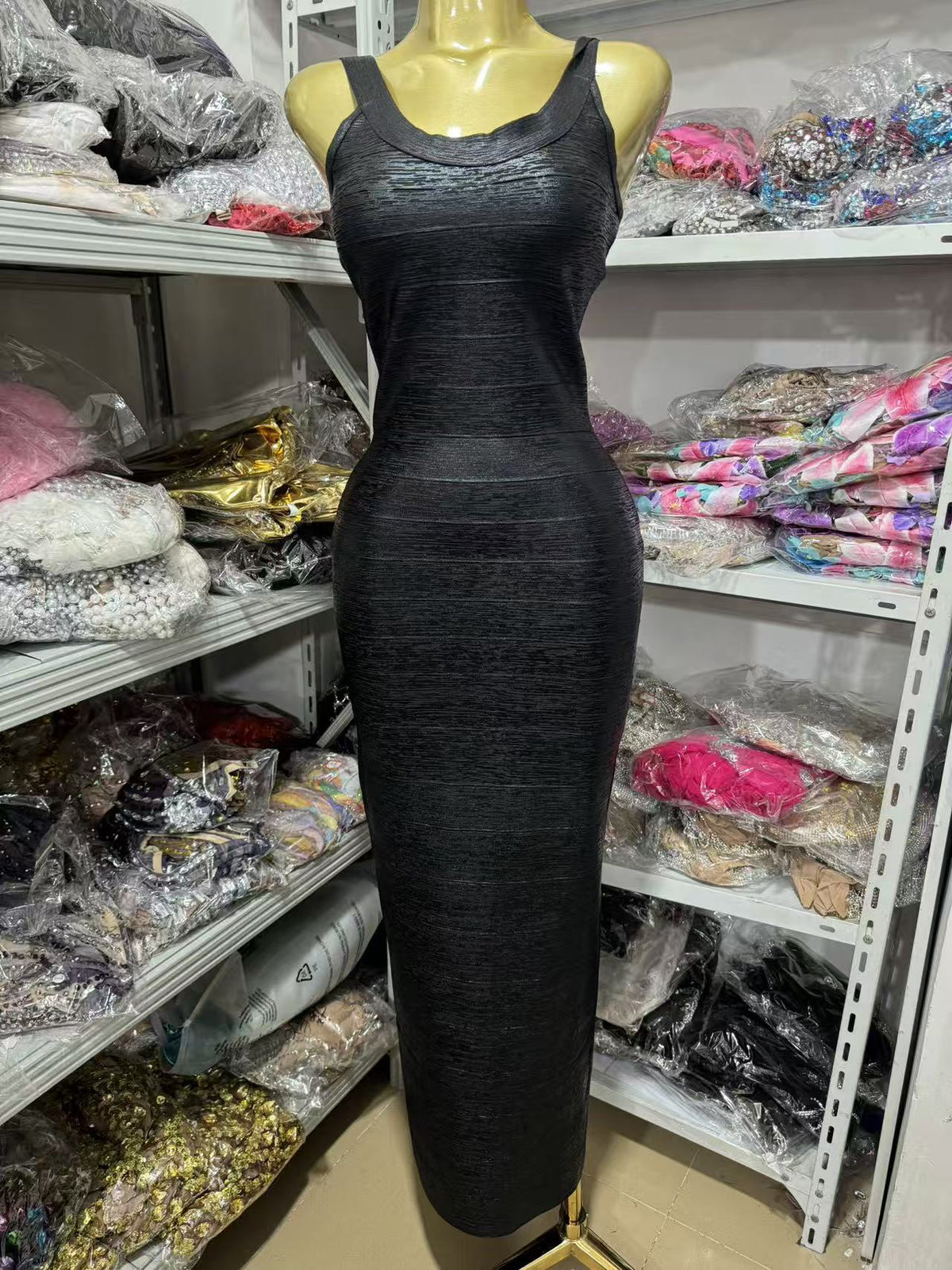 Glittering Metallic Thread Bandage Dress