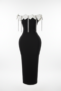 Sexy Off Shoulder Flower Diamonds Black Bow Tie Maxi