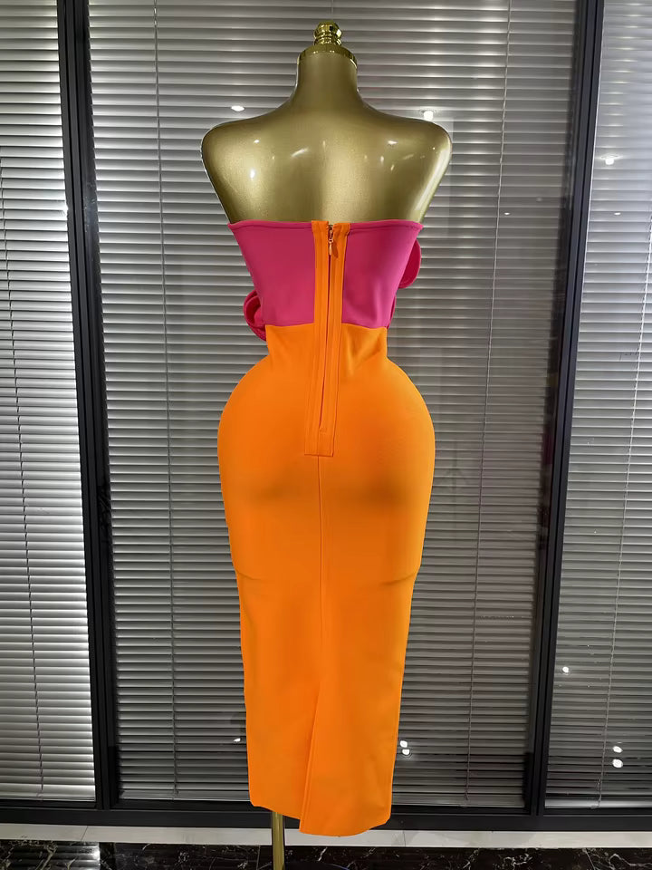 Jacquard Weave Floral Bandage Dress