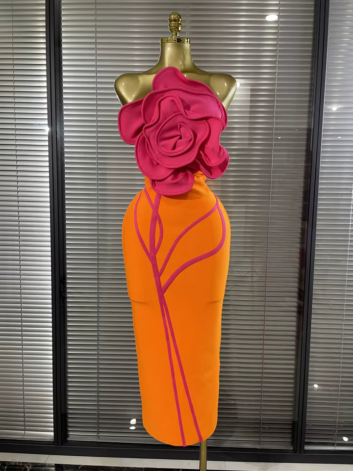 Jacquard Weave Floral Bandage Dress