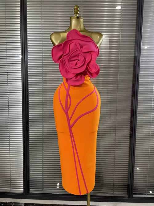 Jacquard Weave Floral Bandage Dress