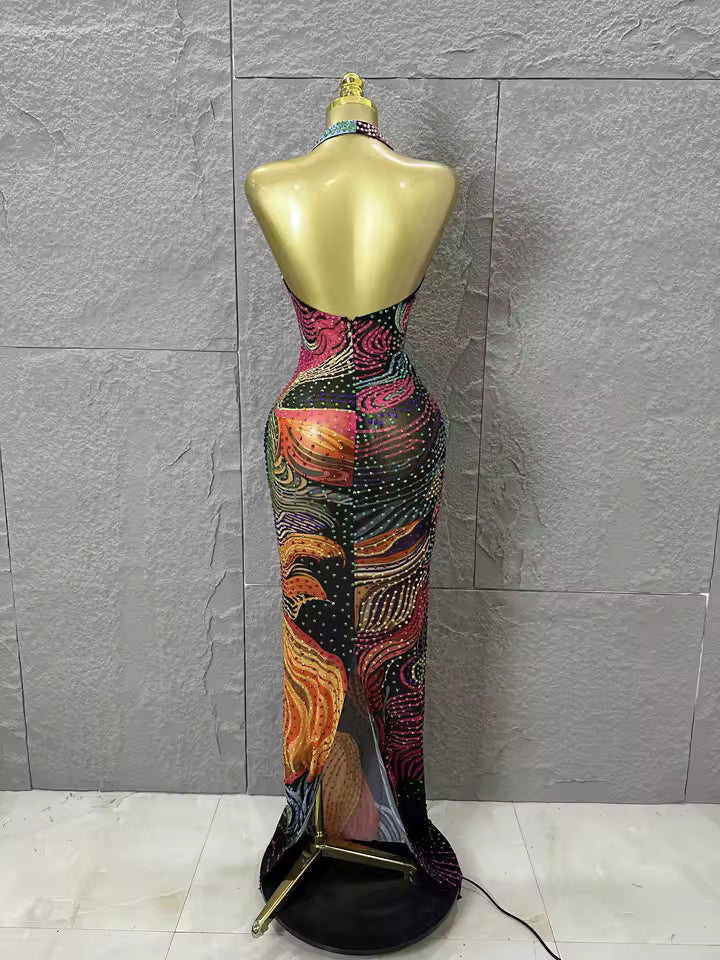 The Zaria Kaleidoscope Rainbow Rhinestone Gown