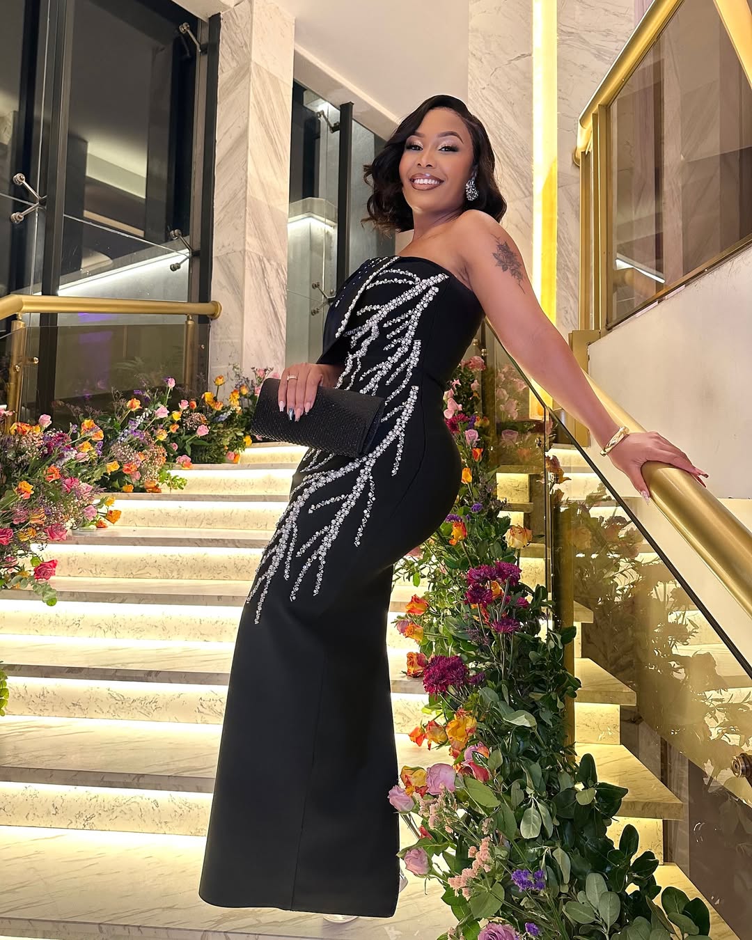 Beading Rhinestones Bodycon One Shoulder Long Bandage Gown for Birthday - Bandage city