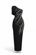 Beading  Rhinestones Bodycon One Shoulder Long Bandage Gown