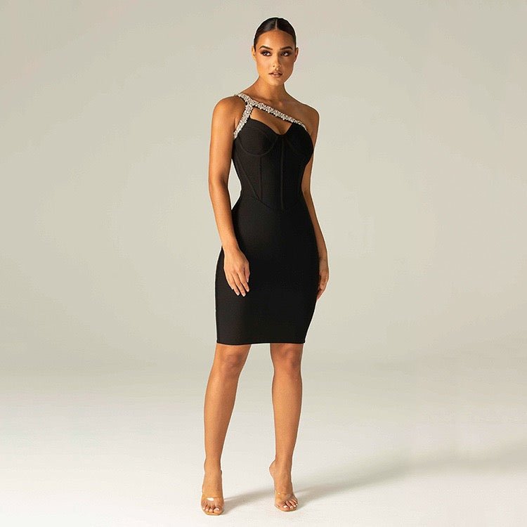 Diamond Bandage Bodycon Dress With Crystal Stone Party Dress - Bandage city