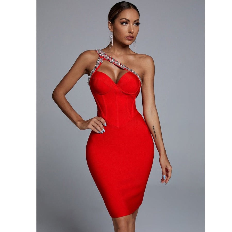 Diamond Bandage Bodycon Dress With Crystal Stone Party Dress - Bandage city
