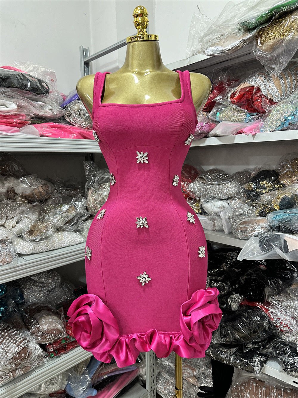 Diamond floral embellished sexy mini bandage dress, elegant club birthday party - Bandage city