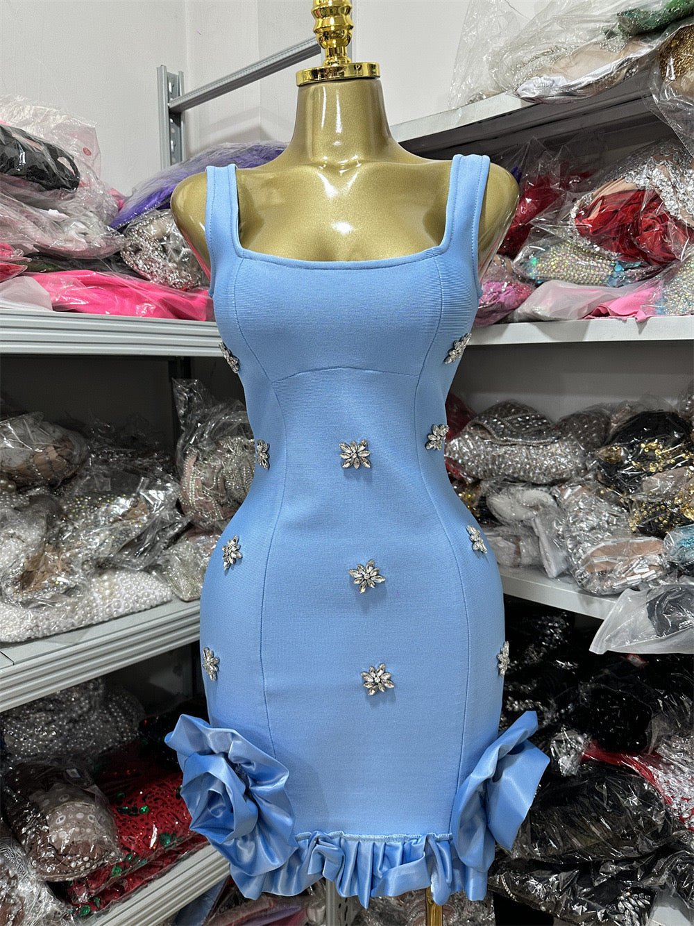Diamond floral embellished sexy mini bandage dress, elegant club birthday party - Bandage city