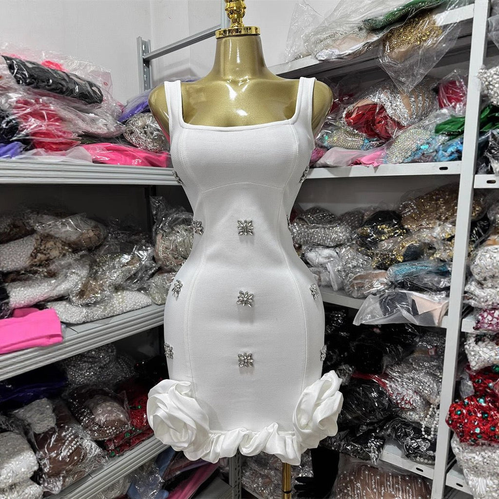 Diamond floral embellished sexy mini bandage dress, elegant club birthday party - Bandage city