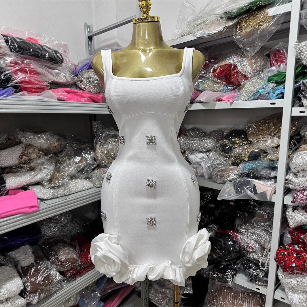 Diamond floral embellished sexy mini bandage dress, elegant club birthday party - Bandage city