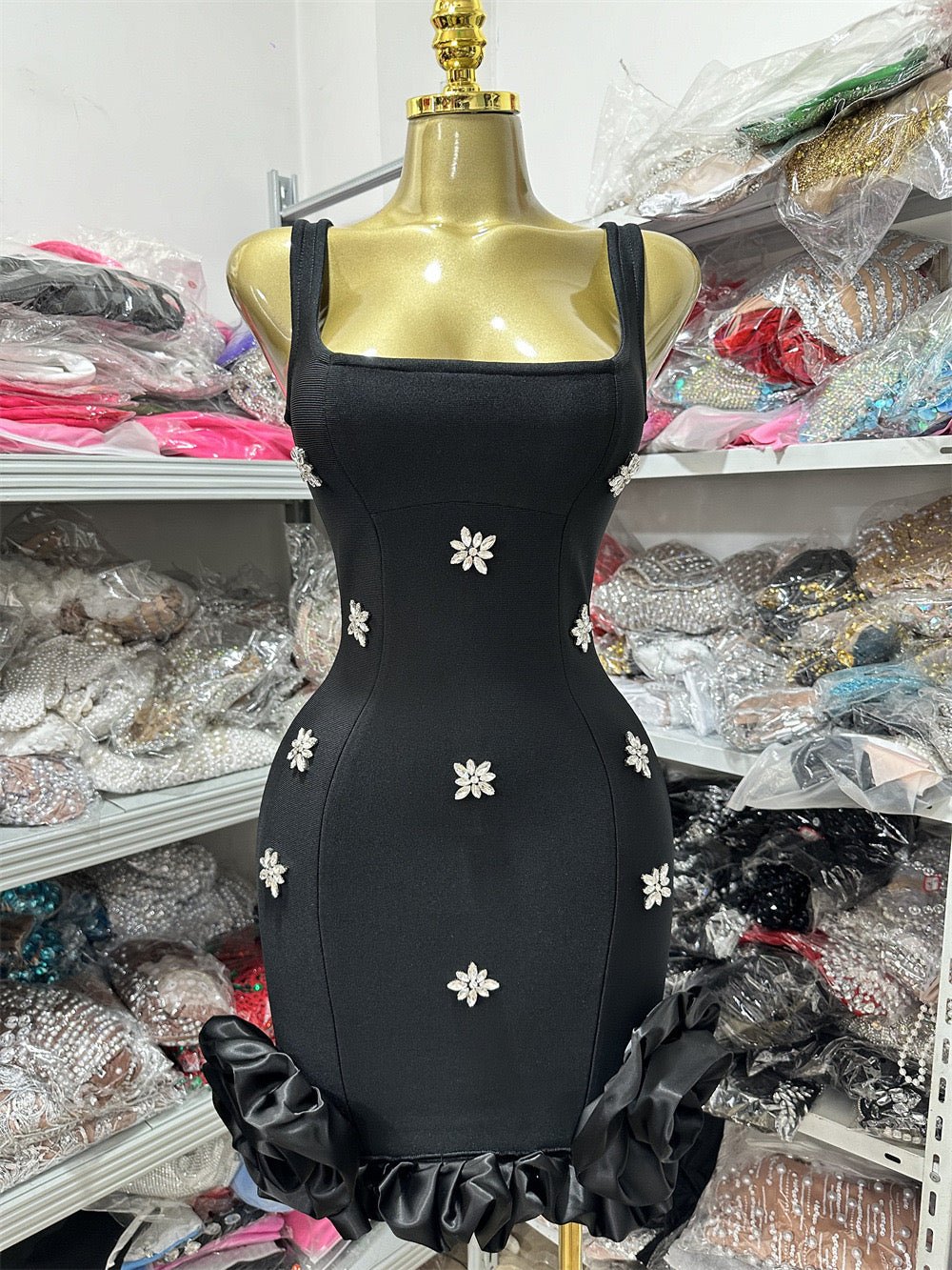 Diamond floral embellished sexy mini bandage dress, elegant club birthday party - Bandage city