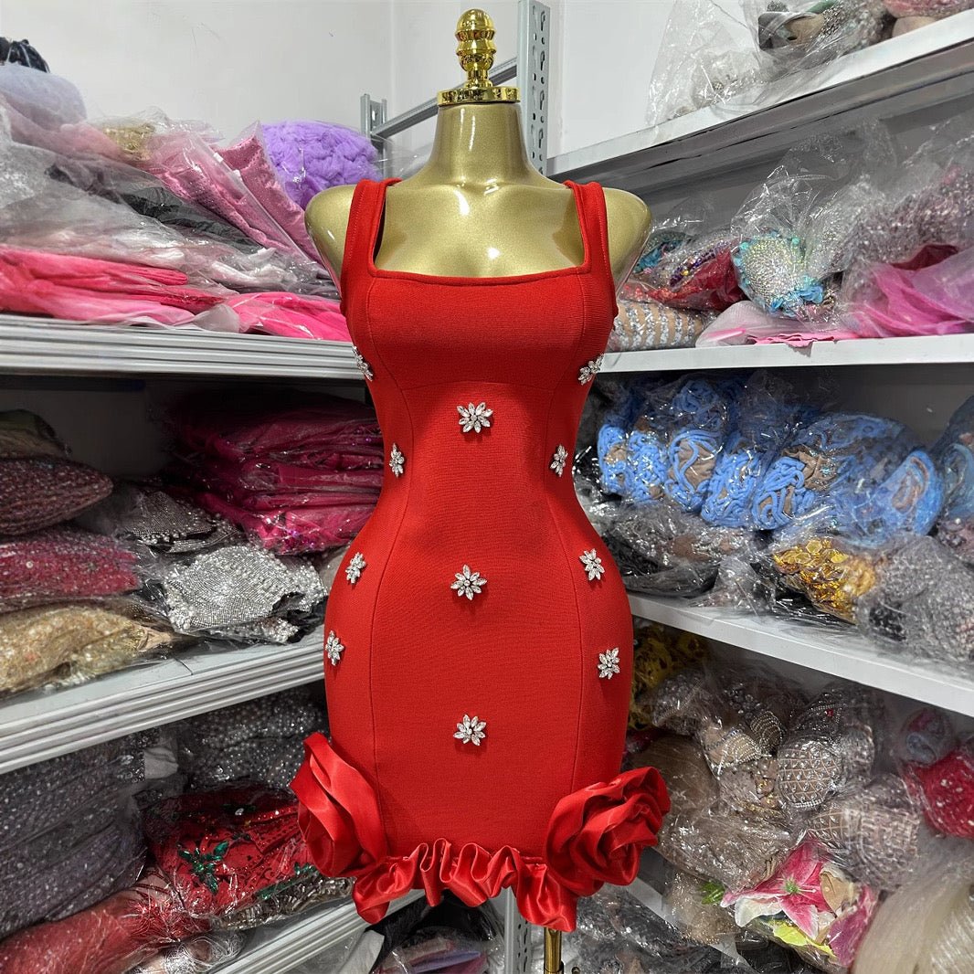 Diamond floral embellished sexy mini bandage dress, elegant club birthday party - Bandage city