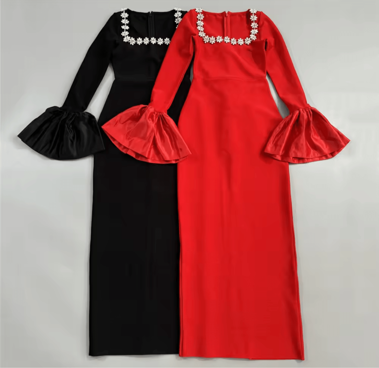Elegant Bandage Dress Beading Flare Sleeve Patchwork - Bandage city