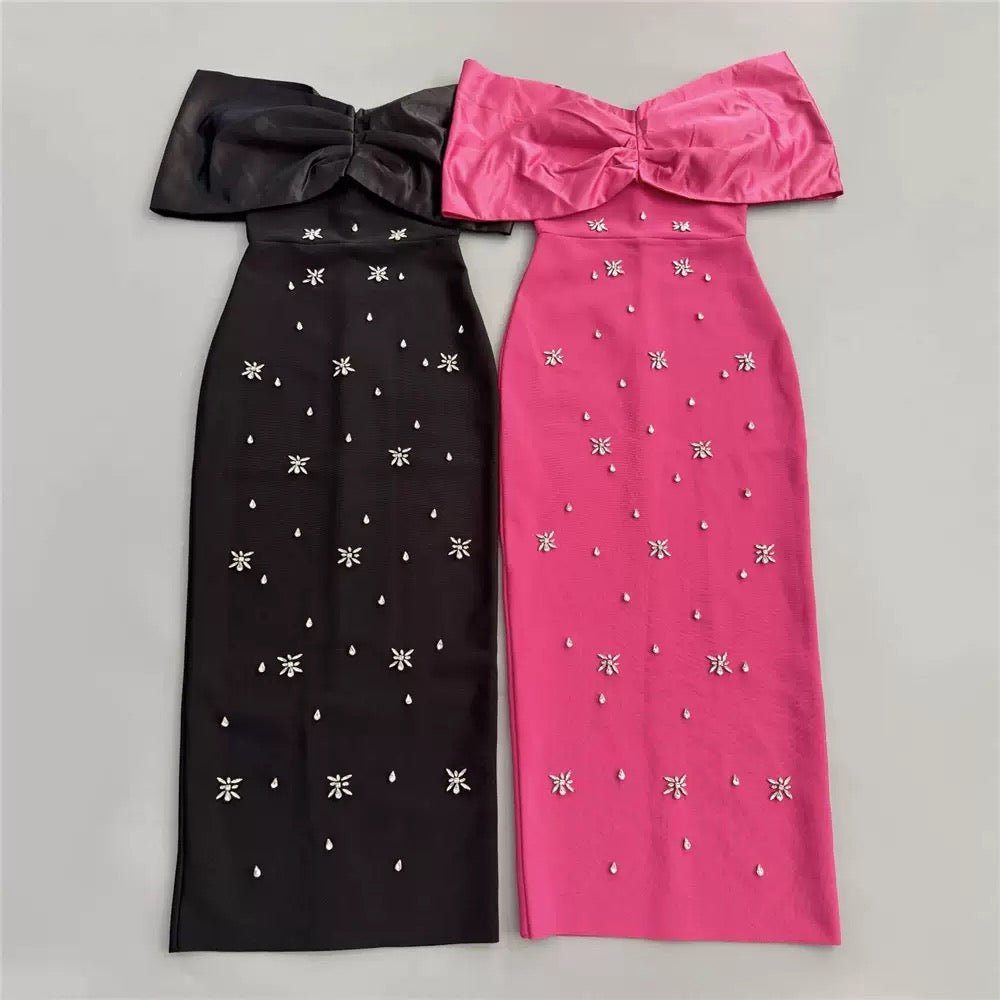 Fashionable One Shoulder Sequin Embroidery Long Bandage Dress - Bandage city