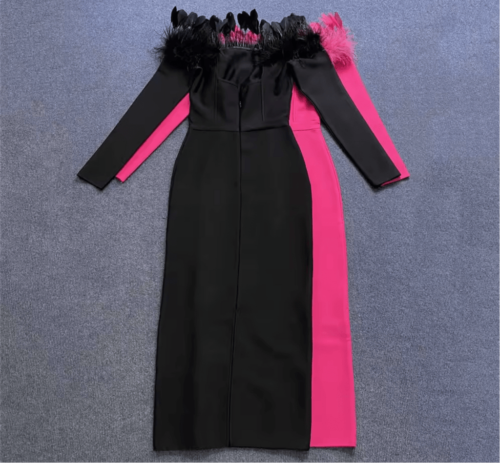 Feather Bandage Dress Long Sleeve Bodycon Elegant Dress - Bandage city