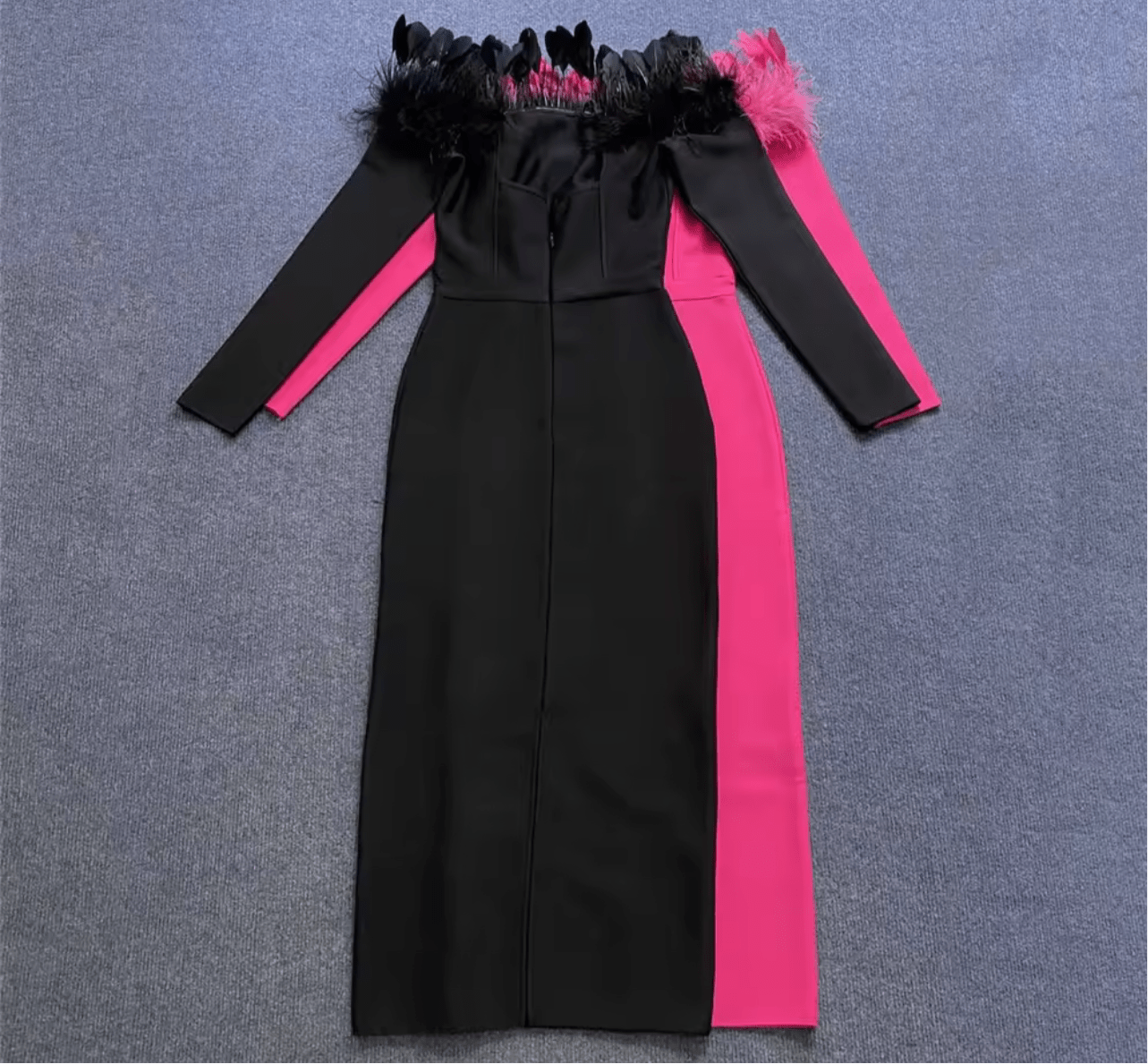 Feather Bandage Dress Long Sleeve Bodycon Elegant Dress - Bandage city