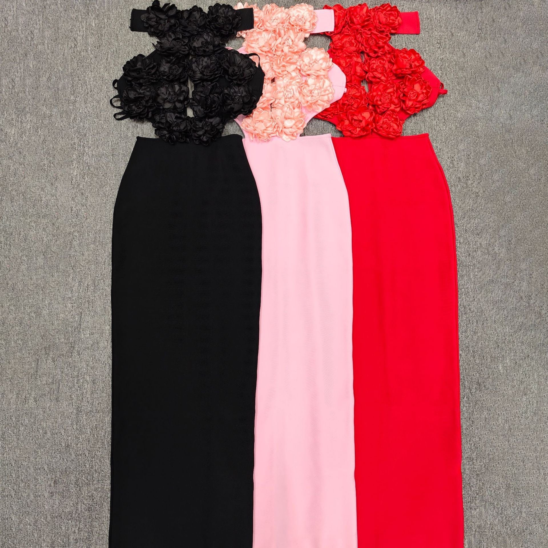 Halter Floral Appliques Backless Party Bandage Dress - Bandage city