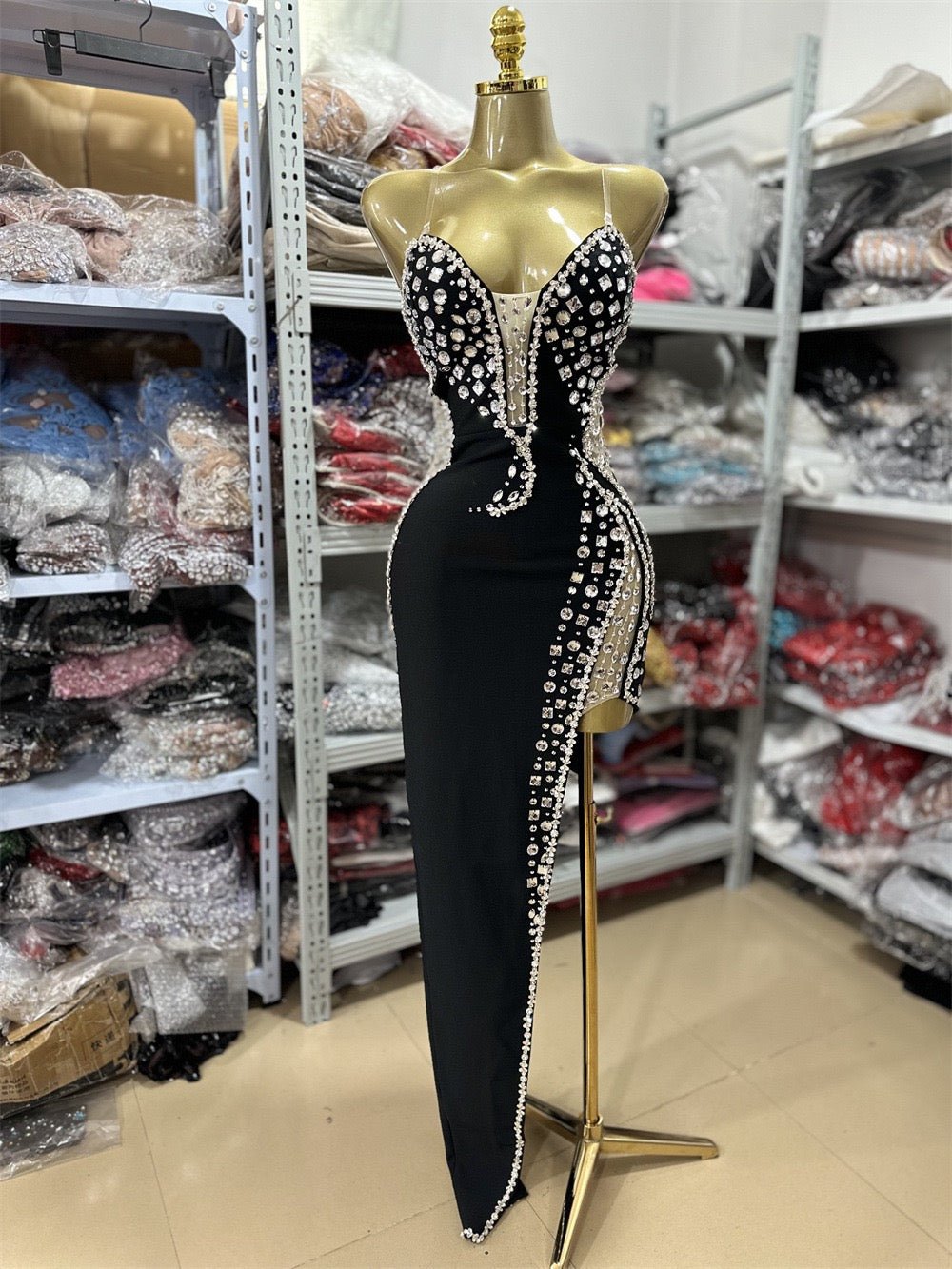 High Quality Sexy Strapless Shinning Rhinestones Bodycon Long Bandage Dress - Bandage city