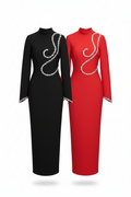 Long Sleeve Elegant Diamond Maxi Bandage Dress