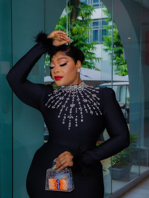 Long Sleeve Sexy Shinning Crystal Bodycon Bandage Long Dress Evening Party Or Prom Dress - Bandage city