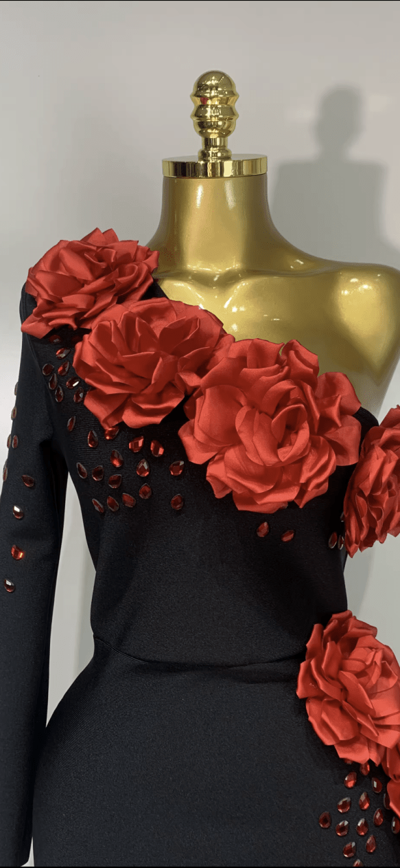 Luxury Bandage Dress Single Long Sleeve Red Appliques Crystal Maxi Long Birthday - Bandage city
