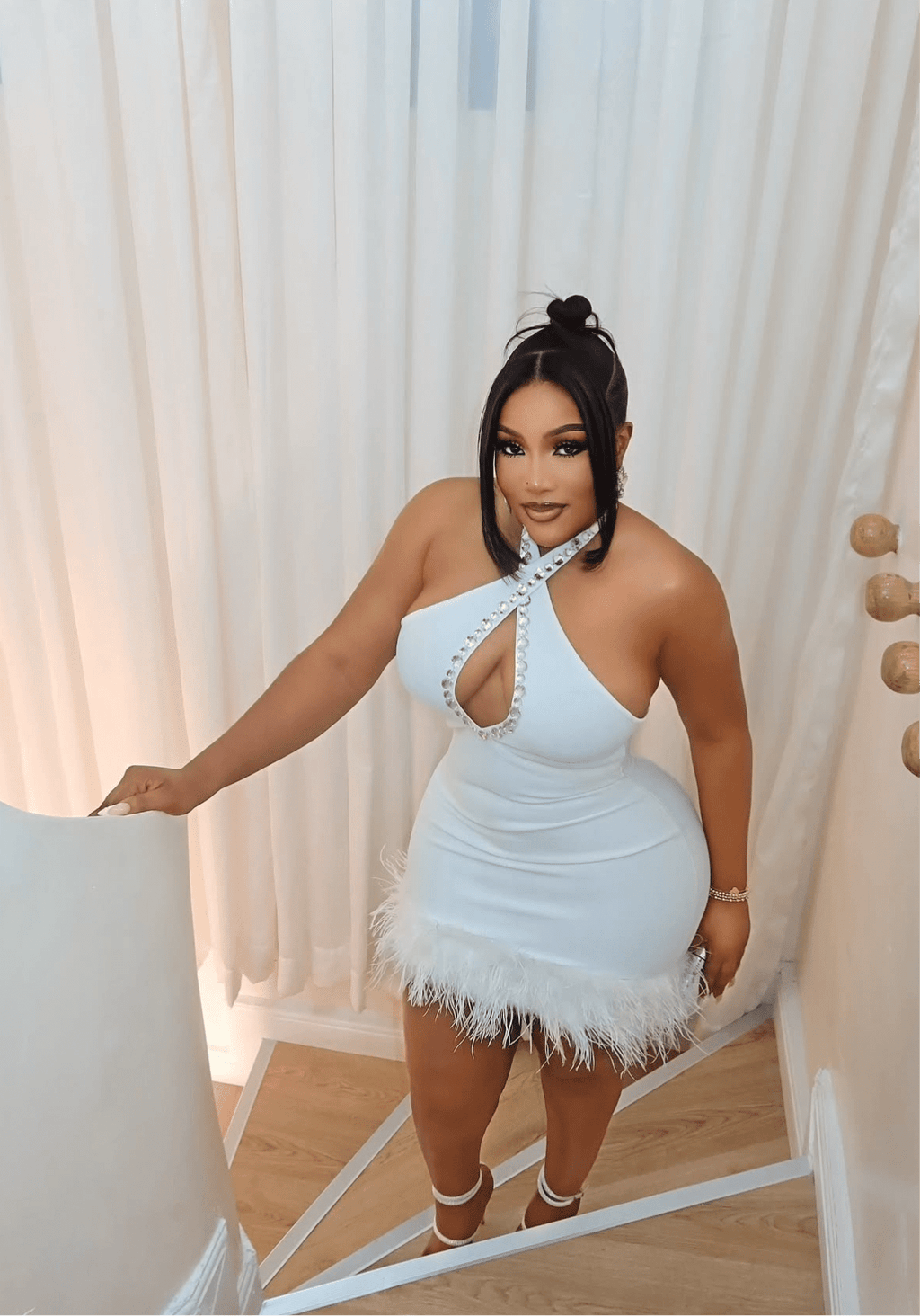 Mini Sexy Sleeveless Open Back Feather Bandage Dress - Bandage city