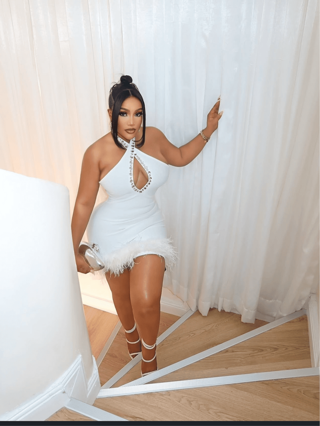 Mini Sexy Sleeveless Open Back Feather Bandage Dress - Bandage city
