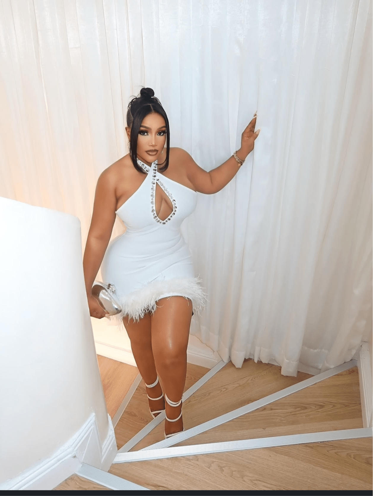 Mini Sexy Sleeveless Open Back Feather Bandage Dress - Bandage city