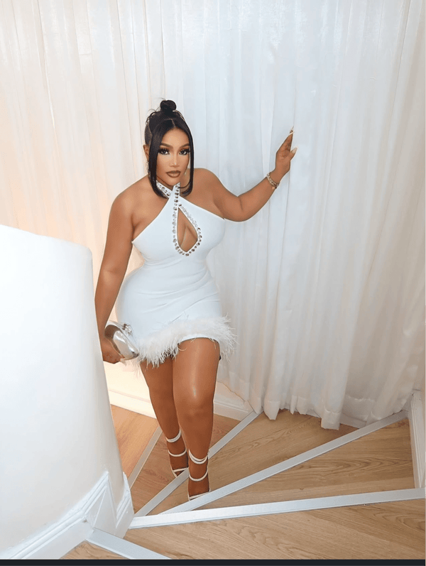 Mini Sexy Sleeveless Open Back Feather Bandage Dress - Bandage city